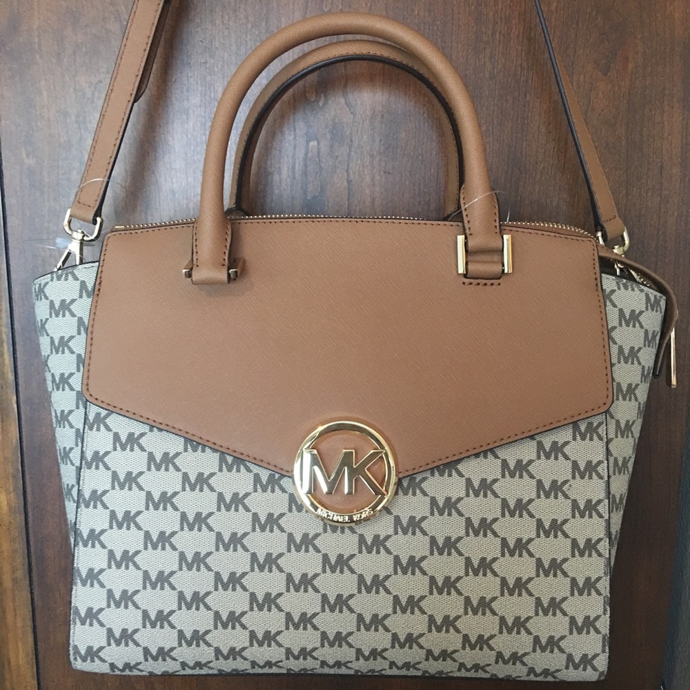 Michael Kors HUDSON Large Satchel Nat/Acorn